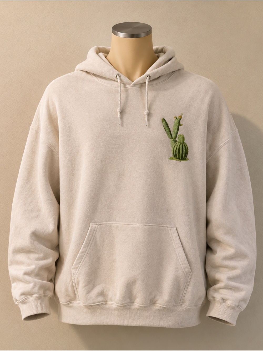 Bowery Supply Co Hoodie Men’s Large Beige Cactus Succulent Graphic Pullover